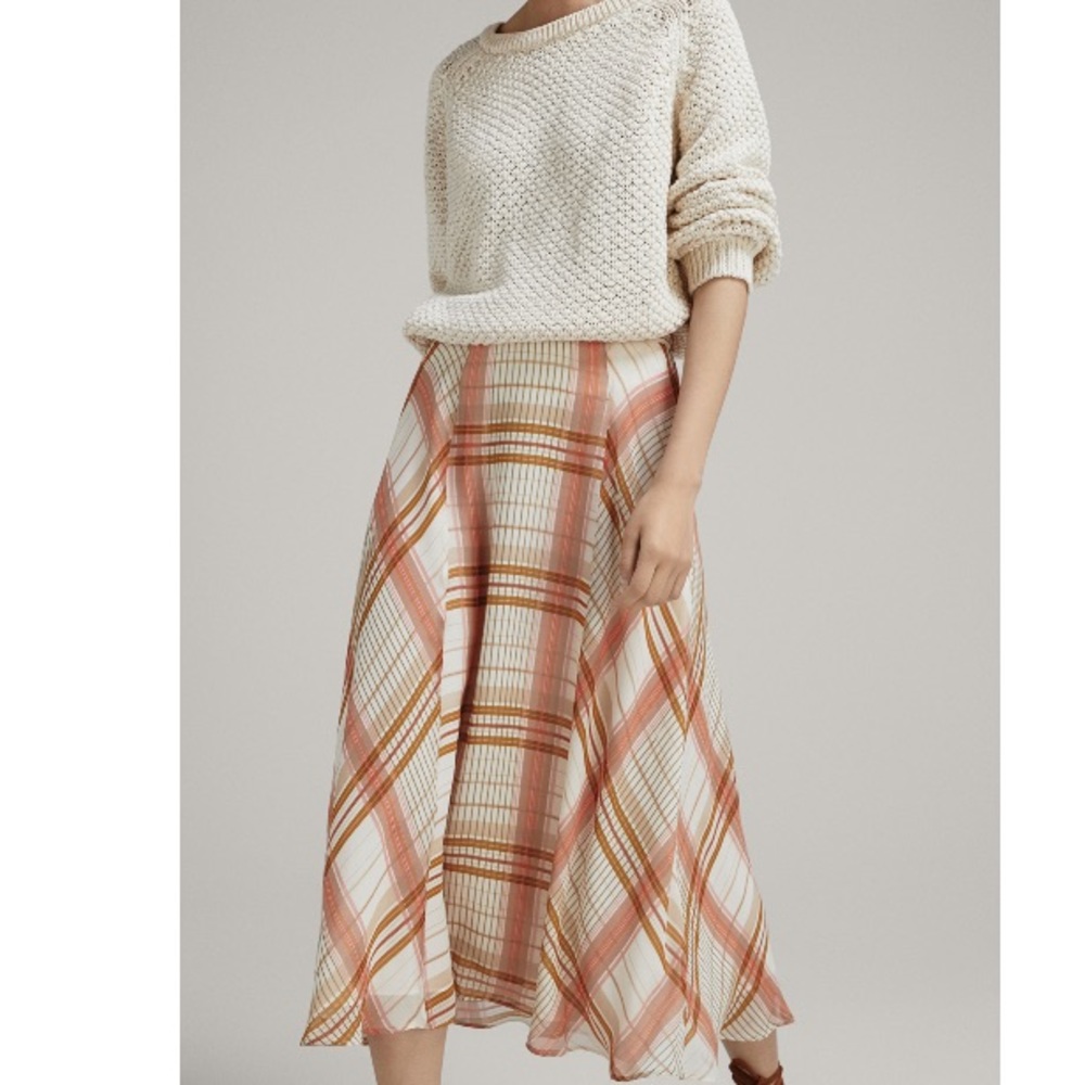Massimo Dutti Check print midi skirt in Raspberry - Picture 7 of 16